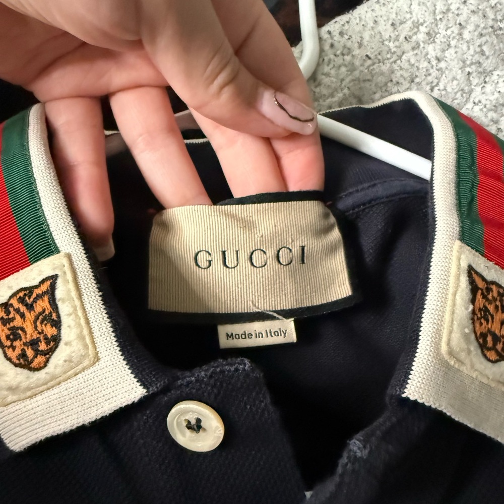 Gucci Black Polo with Red and Green Accents